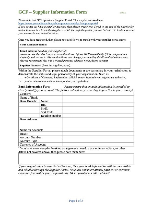 Download GCF Supplier information form Document cover for GCF Supplier information form